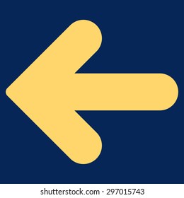 Arrow Left icon from Primitive Set. This isolated flat symbol is drawn with yellow color on a blue background, angles are rounded.