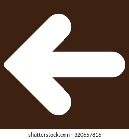 Arrow Left icon from Primitive Set. This isolated flat symbol is drawn with white color on a brown background, angles are rounded.