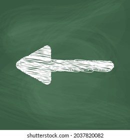 Arrow left line Icon design white chalk. Draw a picture on the blackboard.