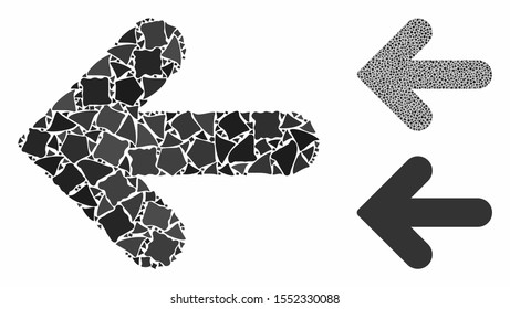 Arrow left mosaic of inequal elements in different sizes and color tinges, based on arrow left icon. Vector tuberous elements are organized into collage. Arrow left icons collage with dotted pattern.