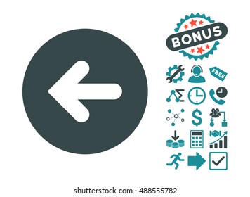 Arrow Left pictograph with bonus elements. Vector illustration style is flat iconic bicolor symbols, soft blue colors, white background.
