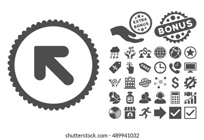 Arrow Up Left pictograph with bonus icon set. Vector illustration style is flat iconic symbols, gray color, white background.