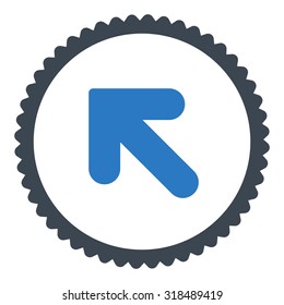 Arrow Up Left round stamp icon. This flat vector symbol is drawn with smooth blue colors on a white background.