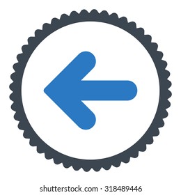 Arrow Left round stamp icon. This flat vector symbol is drawn with smooth blue colors on a white background.