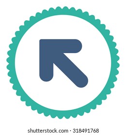Arrow Up Left round stamp icon. This flat vector symbol is drawn with cobalt and cyan colors on a white background.