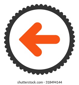 Arrow Left round stamp icon. This flat vector symbol is drawn with orange and gray colors on a white background.
