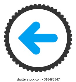 Arrow Left round stamp icon. This flat vector symbol is drawn with blue and gray colors on a white background.
