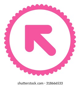 Arrow Up Left round stamp icon. This flat vector symbol is drawn with pink color on a white background.