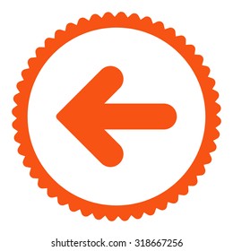 Arrow Left round stamp icon. This flat vector symbol is drawn with orange color on a white background.