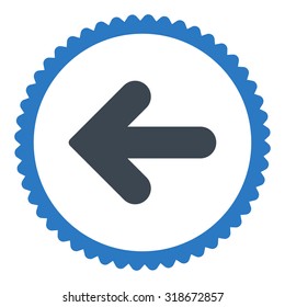 Arrow Left round stamp icon. This flat vector symbol is drawn with smooth blue colors on a white background.