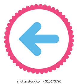Arrow Left round stamp icon. This flat vector symbol is drawn with pink and blue colors on a white background.