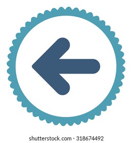 Arrow Left round stamp icon. This flat vector symbol is drawn with cyan and blue colors on a white background.