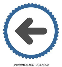 Arrow Left round stamp icon. This flat vector symbol is drawn with cobalt and gray colors on a white background.
