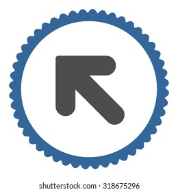 Arrow Up Left round stamp icon. This flat vector symbol is drawn with cobalt and gray colors on a white background.