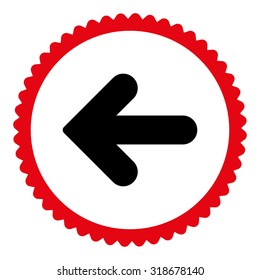 Arrow Left round stamp icon. This flat vector symbol is drawn with intensive red and black colors on a white background.