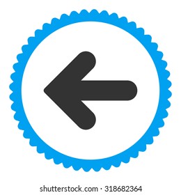 Arrow Left round stamp icon. This flat vector symbol is drawn with blue and gray colors on a white background.