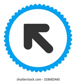 Arrow Up Left round stamp icon. This flat vector symbol is drawn with blue and gray colors on a white background.