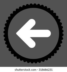 Arrow Left round stamp icon. This flat vector symbol is drawn with black and white colors on a gray background.