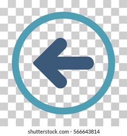 Arrow Left rounded icon. Vector illustration style is flat iconic bicolor symbol inside a circle, cyan and blue colors, transparent background. Designed for web and software interfaces.