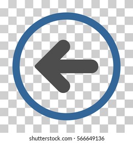 Arrow Left rounded icon. Vector illustration style is flat iconic bicolor symbol inside a circle, cobalt and gray colors, transparent background. Designed for web and software interfaces.