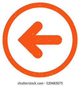 Arrow Left rubber seal stamp watermark. Icon vector symbol with grunge design and unclean texture. Scratched orange ink sticker on a white background.