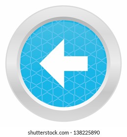 Arrow left symbol - Grey button with metallic frame on white background