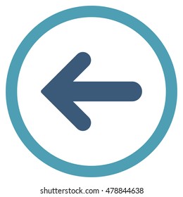 Arrow Left vector bicolor rounded icon. Image style is a flat icon symbol inside a circle, cyan and blue colors, white background.