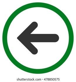 Arrow Left vector bicolor rounded icon. Image style is a flat icon symbol inside a circle, green and gray colors, white background.