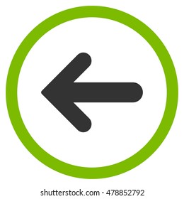 Arrow Left vector bicolor rounded icon. Image style is a flat icon symbol inside a circle, eco green and gray colors, white background.