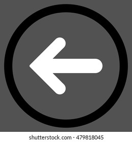 Arrow Left vector bicolor rounded icon. Image style is a flat icon symbol inside a circle, black and white colors, gray background.