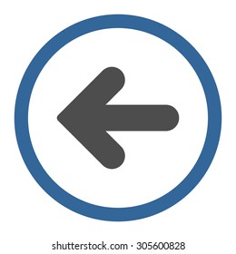 Arrow Left vector icon. This rounded flat symbol is drawn with cobalt and gray colors on a white background.