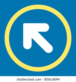 Arrow Up Left vector icon. This rounded flat symbol is drawn with yellow and white colors on a blue background.