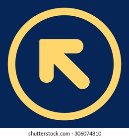 Arrow Up Left vector icon. This rounded flat symbol is drawn with yellow color on a blue background.