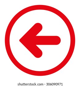 Arrow Left vector icon. This rounded flat symbol is drawn with red color on a white background.