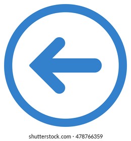 Arrow Left vector rounded icon. Image style is a flat icon symbol inside a circle, cobalt color, white background.