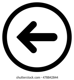 Arrow Left vector rounded icon. Image style is a flat icon symbol inside a circle, black color, white background.