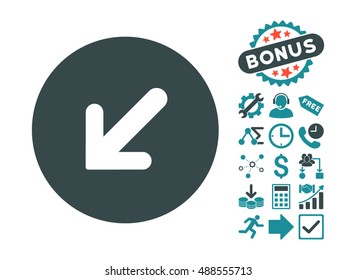 Arrow Left-Down pictograph with bonus pictograph collection. Vector illustration style is flat iconic bicolor symbols, soft blue colors, white background.