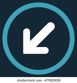 Arrow Left-Down vector bicolor rounded icon. Image style is a flat icon symbol inside a circle, blue and white colors, dark blue background.