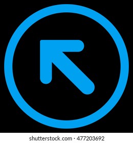 Arrow Left-Up vector rounded icon. Image style is a flat icon symbol inside a circle, blue color, black background.