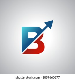 Arrow letter B logo design, creative letter mark suitable for company brand identity, business chart/graph logo template swoosh logo, blue and red concept