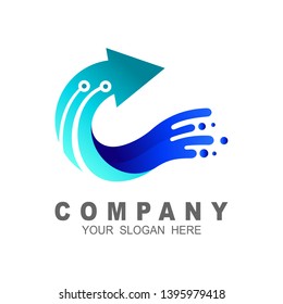 Arrow letter c logo design vector, letter c and technology icon, swoosh symbol