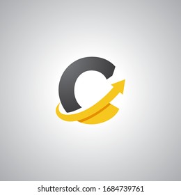 Arrow letter C logo design, creative letter mark suitable for company brand identity, business chart/graph logo template swoosh logo, black and yellow concept.