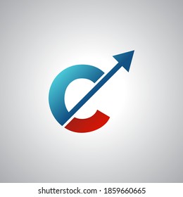 Arrow letter C logo design, creative letter mark suitable for company brand identity, business chart/graph logo template swoosh logo, blue and red concept