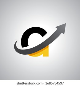 Arrow letter G logo design, creative letter mark suitable for company brand identity, business chart/graph logo template swoosh logo, black and yellow concept.