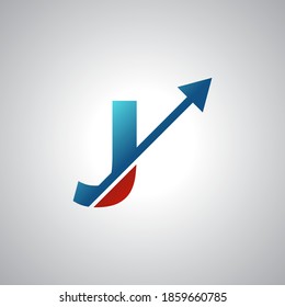 Diseño del logotipo de letra de flecha J, marca de letra creativa adecuada para la identidad de marca de la empresa, logotipo de gráfico de negocios/plantilla de logotipo swoosh, concepto azul y rojo