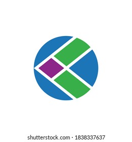 Logo de la letra de flecha K con forma plana circular en múltiples colores