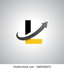 Arrow letter L logo design, creative letter mark suitable for company brand identity, business chart/graph logo template swoosh logo, black and yellow concept.