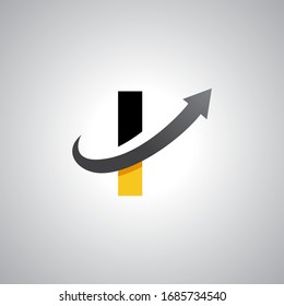Logo-Design des Bogenbriefs I, kreatives Briefmarken, geeignet für die Markenidentität des Unternehmens, Geschäftskarte/Grafik-Logo-Vorlage Swoosh-Logo, schwarz-gelbes Konzept.