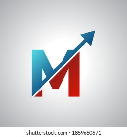 Diseño del logotipo de la letra de flecha M, marca de letra creativa adecuada para la identidad de marca de la empresa, logotipo de la plantilla de la gráfica de negocios, logotipo de swoosh, concepto azul y rojo