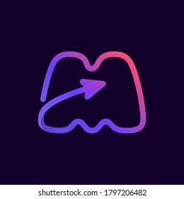 Arrow letter M multimedia and play line logotype. This icon can be used for a music company advertising, digital art, technology identity, etc.